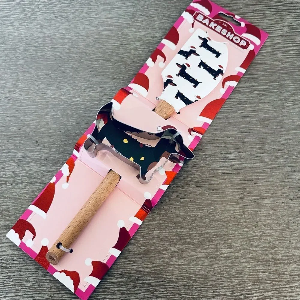 NWT Dachshund Dog 2-pc Christmas Spatula Cookie Cutter Gift Set